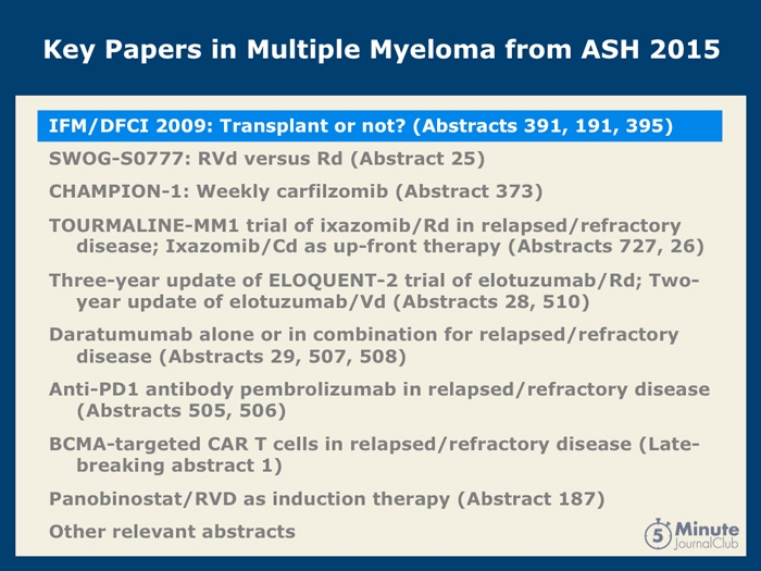 Key Abstracts Of Interest In Multiple Myeloma At Ash 2015